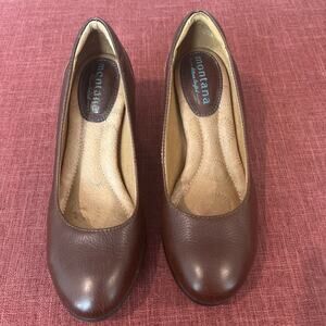 Montana Women’s Artisan Crafted Brown Leather Pumps Shoe Chunky Heel Size 7.5M